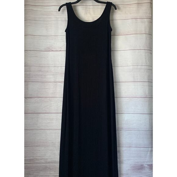 Vintage Alex Evenings Black Ribbed Maxi Dress Sleeveless Cocktail Gown Size 12 - Picture 1 of 16
